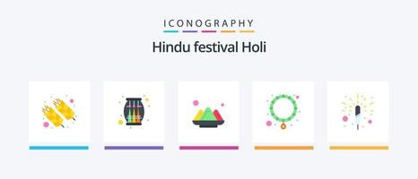 Holi Flat 5 Icon Pack Including fireworks. pearl. party. necklace. powder. Creative Icons Design vector