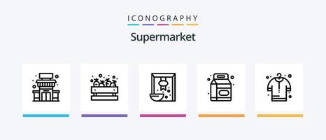 paquete de iconos de la línea 5 de supermercados que incluye tienda. edificio. tienda. arroz. cereal. diseño de iconos creativos vector