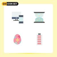 Set of 4 Vector Flat Icons on Grid for computer easter pc loading egg Editable Vector Design Elements