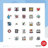 Universal Icon Symbols Group of 25 Modern Filled line Flat Colors of heart layout recovery graphics design law Editable Vector Design Elements