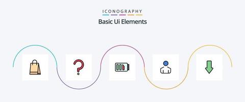 paquete de iconos de 5 planos rellenos de línea de elementos básicos de la interfaz de usuario que incluye abajo. flecha. cargar. persona. masculino vector