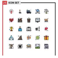 25 Thematic Vector Filled line Flat Colors and Editable Symbols of discount cloud hook network web server Editable Vector Design Elements