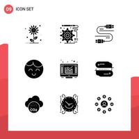 Pack of 9 creative Solid Glyphs of report graph sata browser boy Editable Vector Design Elements