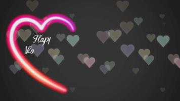 Animation weißer Text glücklicher Valentinstag, der in roter Herzform mit schwarzem Hintergrund schwebt. video
