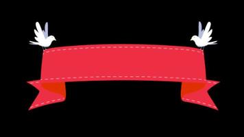 Animation red ribbon bar floating isolate on black background. video