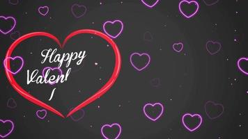 animation texte blanc joyeuse saint valentin flottant en forme de coeur rouge sur fond noir. video