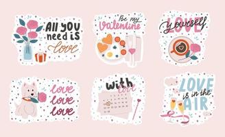 conjunto de pegatinas para el día de san valentín vector