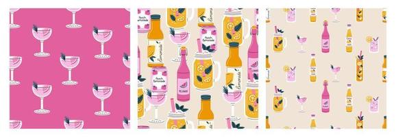 Set of Drinks seamless patterns vector