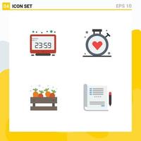 Set of 4 Commercial Flat Icons pack for clock grocery computer time healthcare supermarket Editable Vector Design Elements