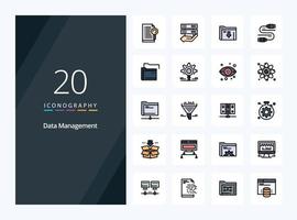 20 Data Management line Filled icon for presentation vector