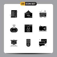 Solid Glyph Pack of 9 Universal Symbols of search media public engine wifi Editable Vector Design Elements