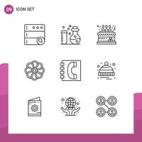 9 User Interface Outline Pack of modern Signs and Symbols of communication spring cake plent flower Editable Vector Design Elements