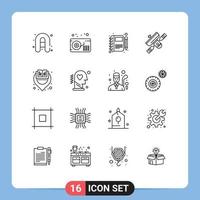 Pack of 16 creative Outlines of library transmitter note satellite broadcasting Editable Vector Design Elements