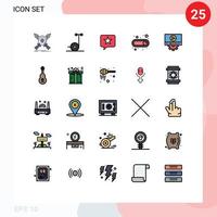 grupo de 25 signos y símbolos de colores planos de línea rellena para configurar el cambio de chat de video en elementos de diseño de vectores editables