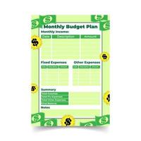 monthly budget plan template, monthly income plan vector