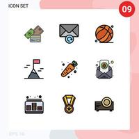 Pack of 9 Modern Filledline Flat Colors Signs and Symbols for Web Print Media such as vegetable carrot basket ball nature adventure Editable Vector Design Elements