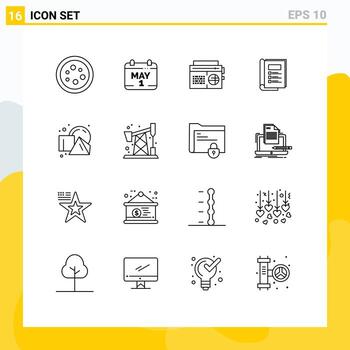 Pack of 16 creative Outlines of cube layout time bundle media Editable Vector Design Elements