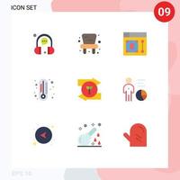 paquete de 9 signos y símbolos de colores planos modernos para medios de impresión web, como elementos de diseño vectorial editables de química de termómetro web de flecha derecha vector