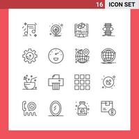 Mobile Interface Outline Set of 16 Pictograms of setting lab optimize animation focus eye Editable Vector Design Elements