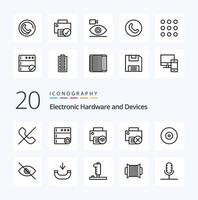 paquete de iconos de línea de 20 dispositivos como ver dispositivos oculares dvd bluray vector