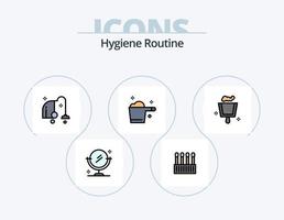 línea de rutina de higiene llena de iconos paquete 5 diseño de iconos. rociar. aspiradora. cepillar. equipo. limpieza vector
