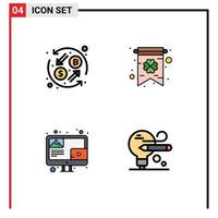 Modern Set of 4 Filledline Flat Colors and symbols such as currency content transformation greeting card bulb Editable Vector Design Elements
