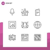 Mobile Interface Outline Set of 9 Pictograms of clean photo study layout advertisement Editable Vector Design Elements