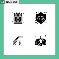 Set of 4 Vector Solid Glyphs on Grid for box upstairs drawing protection stage Editable Vector Design Elements