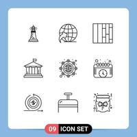 Pictogram Set of 9 Simple Outlines of globe international layout global american Editable Vector Design Elements