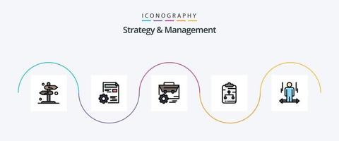 Strategy And Management Line Filled Flat 5 Icon Pack Including network. clipboard. config. manufacturing. setting vector