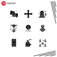 Pack of 9 creative Solid Glyphs of hiring find female printing machine Editable Vector Design Elements