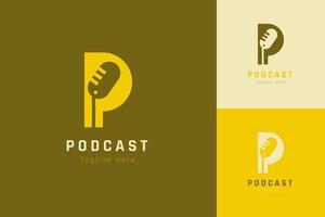 conjunto de plantilla de diseño de vector de logotipo de micrófono de podcast con estilo de color diferente