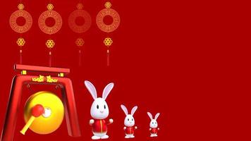 nouvel an chinois 2023 année du, lapin rouge et or, lanternes et éléments asiatiques avec style artisanal sur fond. bonne année. Animation vidéo en boucle 4k avec espace de copie video