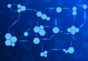 El fondo de conexión de datos de la placa de circuito hexagonal de tecnología muestra el flujo de datos vector