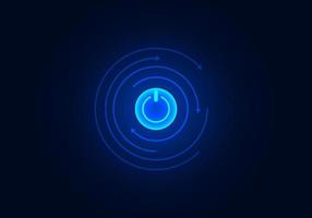 Background power button technology, the light emits from the button itself. There is a rotating arrow around the keypad. The dark blue background adds interest vector