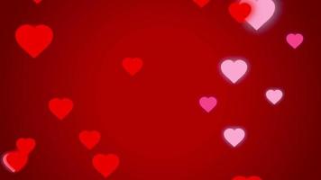 animering röd hjärtan form flytande på röd bakgrund för hjärtans dag mall. video