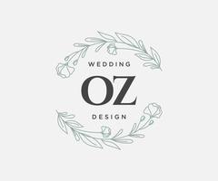 OZ Initials letter Wedding monogram logos collection, hand drawn modern minimalistic and floral templates for Invitation cards, Save the Date, elegant identity for restaurant, boutique, cafe in vector