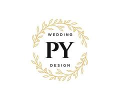 PY Initials letter Wedding monogram logos collection, hand drawn modern minimalistic and floral templates for Invitation cards, Save the Date, elegant identity for restaurant, boutique, cafe in vector