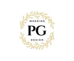 colección de logotipos de monogramas de boda con letras iniciales pg, plantillas florales y minimalistas modernas dibujadas a mano para tarjetas de invitación, guardar la fecha, identidad elegante para restaurante, boutique, café en vector