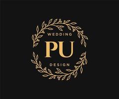 colección de logotipos de monogramas de boda con letras iniciales pu, plantillas florales y minimalistas modernas dibujadas a mano para tarjetas de invitación, guardar la fecha, identidad elegante para restaurante, boutique, café en vector