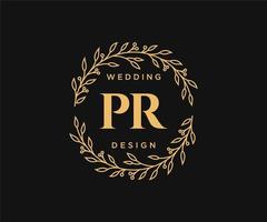 colección de logotipos de monogramas de boda con letras iniciales de pr, plantillas florales y minimalistas modernas dibujadas a mano para tarjetas de invitación, guardar la fecha, identidad elegante para restaurante, boutique, café en vector