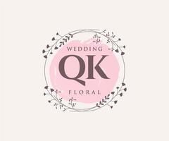 QK Initials letter Wedding monogram logos template, hand drawn modern minimalistic and floral templates for Invitation cards, Save the Date, elegant identity. vector