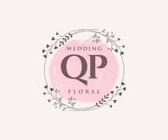 plantilla de logotipos de monograma de boda de letras iniciales qp, plantillas florales y minimalistas modernas dibujadas a mano para tarjetas de invitación, guardar la fecha, identidad elegante. vector