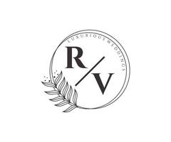 plantilla de logotipos de monograma de boda con letras iniciales rv, plantillas florales y minimalistas modernas dibujadas a mano para tarjetas de invitación, guardar la fecha, identidad elegante. vector