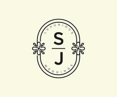 SJ Initials letter Wedding monogram logos template, hand drawn modern minimalistic and floral templates for Invitation cards, Save the Date, elegant identity. vector