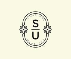 SU Initials letter Wedding monogram logos template, hand drawn modern minimalistic and floral templates for Invitation cards, Save the Date, elegant identity. vector