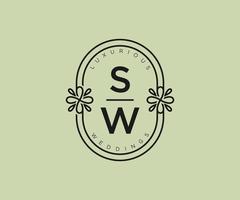 SW Initials letter Wedding monogram logos template, hand drawn modern minimalistic and floral templates for Invitation cards, Save the Date, elegant identity. vector