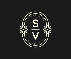 SV Initials letter Wedding monogram logos template, hand drawn modern minimalistic and floral templates for Invitation cards, Save the Date, elegant identity. vector