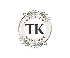 TK Initials letter Wedding monogram logos template, hand drawn modern minimalistic and floral templates for Invitation cards, Save the Date, elegant identity. vector