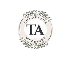 TA Initials letter Wedding monogram logos template, hand drawn modern minimalistic and floral templates for Invitation cards, Save the Date, elegant identity. vector